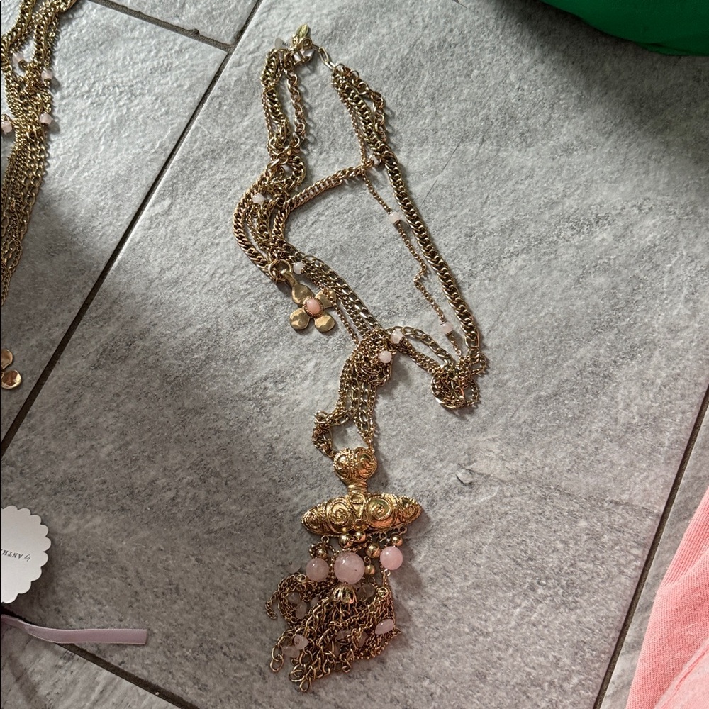 Free People Catriona Layered Elegant Gold and pink Pendant Necklace (2 colours